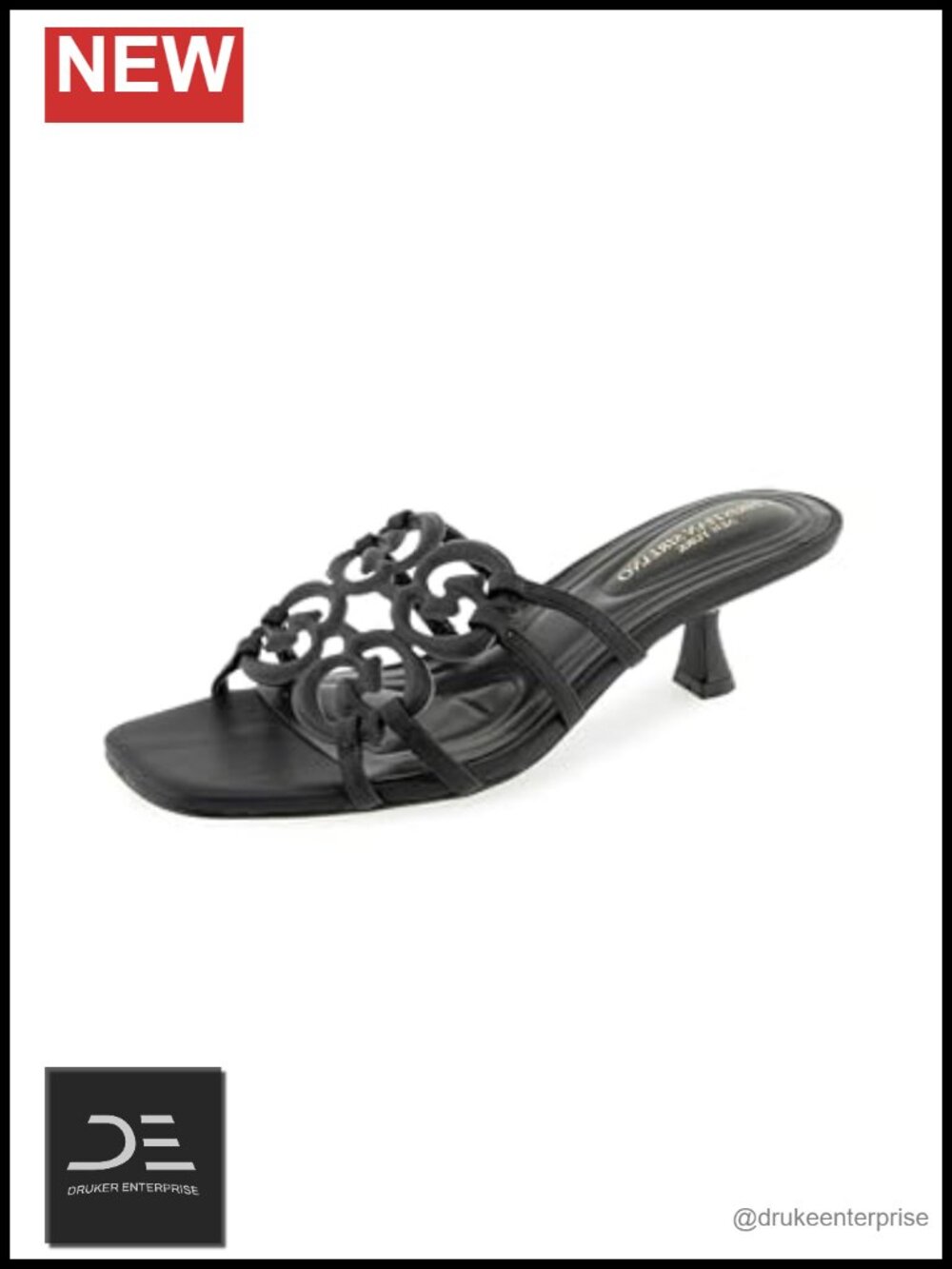 Christian Siriano Ixla Black Faux Leather Kitten Heel Square Toe Ankle Strap